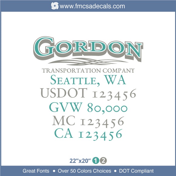 Company Name, Truck Door Decal, Location, USDOT, MC, GVW, CA