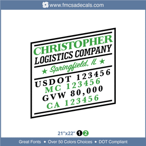 Company Name, Truck Door Decal, Location, USDOT, MC, GVW, CA