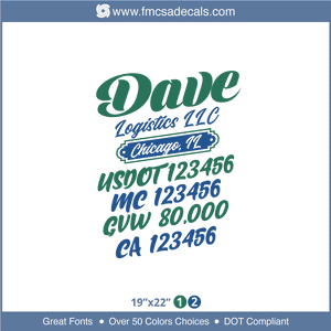 Company Name, Truck Door Decal, Location, USDOT, MC, GVW, CA