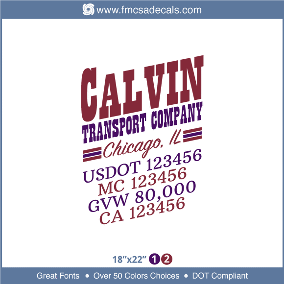 Company Name, Truck Door Decal, Location, USDOT, MC, GVW, CA