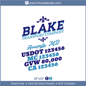 Company Name, Truck Door Decal, Location, USDOT, MC, GVW, CA