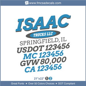 Company Name, Truck Door Decal, Location, USDOT, MC, GVW, CA