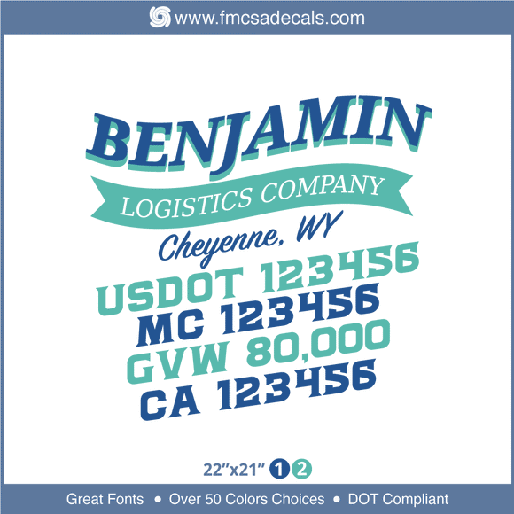 Company Name, Truck Door Decal, Location, USDOT, MC, GVW, CA