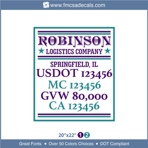 Company Name, Truck Door Decal, Location, USDOT, MC, GVW, CA