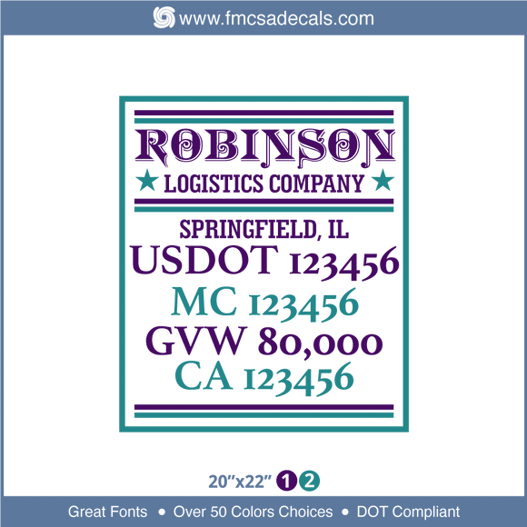 Company Name, Truck Door Decal, Location, USDOT, MC, GVW, CA