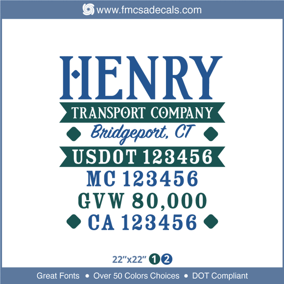 Company Name, Truck Door Decal, Location, USDOT, MC, GVW, CA