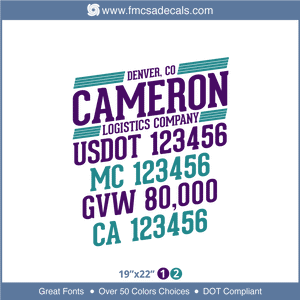 Company Name, Truck Door Decal, Location, USDOT, MC, GVW, CA