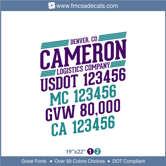 Company Name, Truck Door Decal, Location, USDOT, MC, GVW, CA