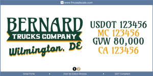 Company Name, Truck Door Decal, Location, USDOT, MC, GVW, CA