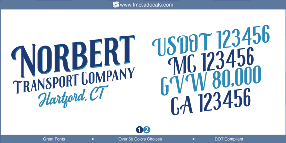 Company Name, Truck Door Decal, Location, USDOT, MC, GVW, CA