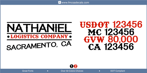Company Name, Truck Door Decal, Location, USDOT, MC, GVW, CA