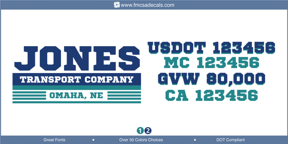 Company Name, Truck Door Decal, Location, USDOT, MC, GVW, CA