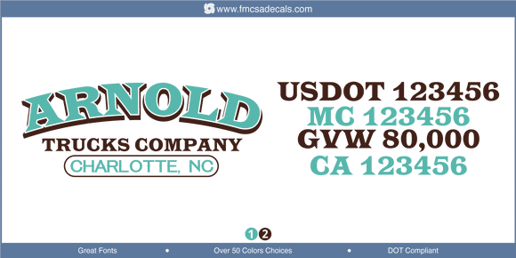 Company Name, Truck Door Decal, Location, USDOT, MC, GVW, CA