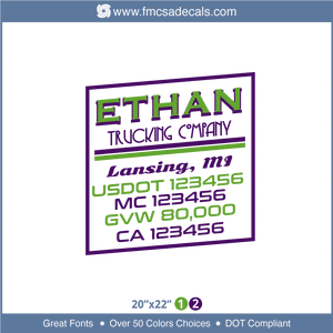 Company Name, Truck Door Decal, Location, USDOT, MC, GVW, CA