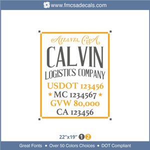 Company Name, Truck Door Decal, Location, USDOT, MC, GVW, CA