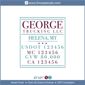 Company Name, Truck Door Decal, Location, USDOT, MC, GVW, CA