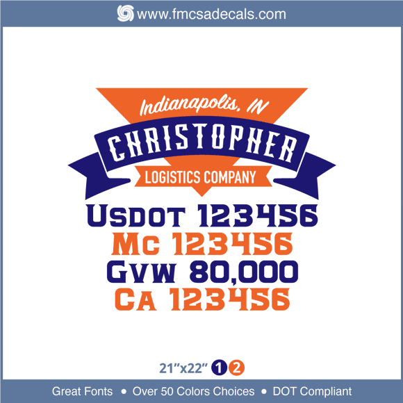 Company Name, Truck Door Decal, Location, USDOT, MC, GVW, CA