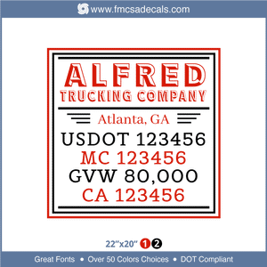 Company Name, Truck Door Decal, Location, USDOT, MC, GVW, CA