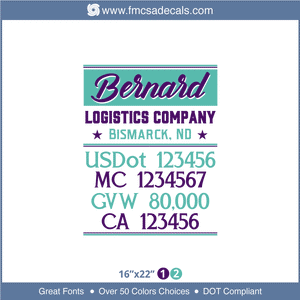Company Name, Truck Door Decal, Location, USDOT, MC, GVW, CA