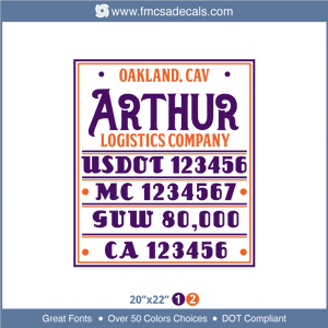 Company Name, Truck Door Decal, Location, USDOT, MC, GVW, CA