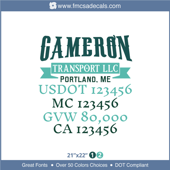 Company Name, Truck Door Decal, Location, USDOT, MC, GVW, CA