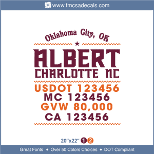Company Name, Truck Door Decal, Location, USDOT, MC, GVW, CA