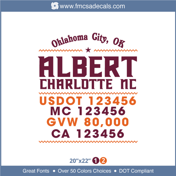 Company Name, Truck Door Decal, Location, USDOT, MC, GVW, CA