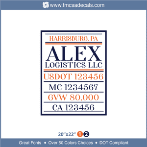 Company Name, Truck Door Decal, Location, USDOT, MC, GVW, CA