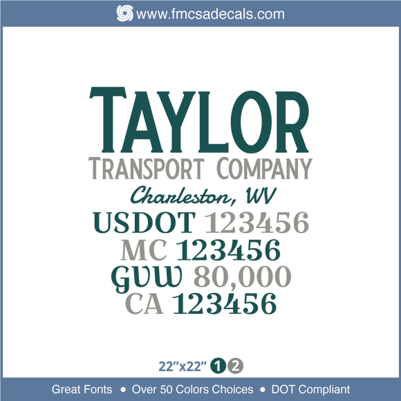 Company Name, Truck Door Decal, Location, USDOT, MC, GVW, CA