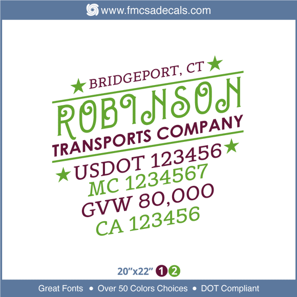 Company Name, Truck Door Decal, Location, USDOT, MC, GVW, CA
