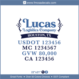 Company Name, Truck Door Decal, Location, USDOT, MC, GVW, CA