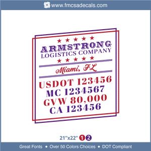 Company Name, Truck Door Decal, Location, USDOT, MC, GVW, CA