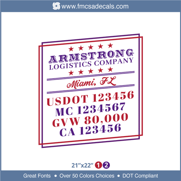 Company Name, Truck Door Decal, Location, USDOT, MC, GVW, CA