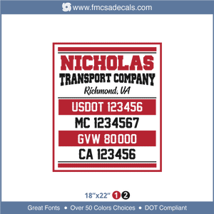 Company Name, Truck Door Decal, Location, USDOT, MC, GVW, CA