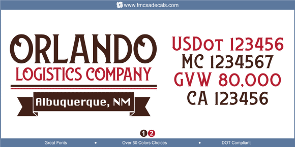 Company Name, Truck Door Decal, Location, USDOT, MC, GVW, CA