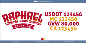 Company Name, Truck Door Decal, Location, USDOT, MC, GVW, CA