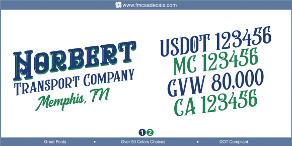 Company Name, Truck Door Decal, Location, USDOT, MC, GVW, CA