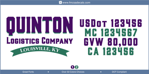 Company Name, Truck Door Decal, Location, USDOT, MC, GVW, CA