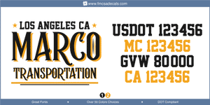 Company Name, Truck Door Decal, Location, USDOT, MC, GVW, CA