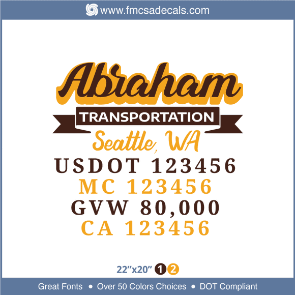 Truck Door Decal, Company Name, Location, USDOT, MC, GVW, CA