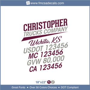 Truck Door Decal, Company Name, Location, USDOT, MC, GVW, CA