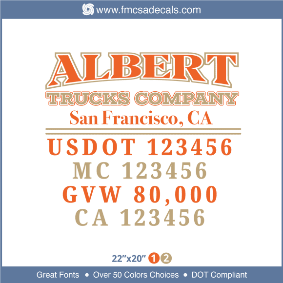 Truck Door Decal, Company Name, Location, USDOT, MC, GVW, CA