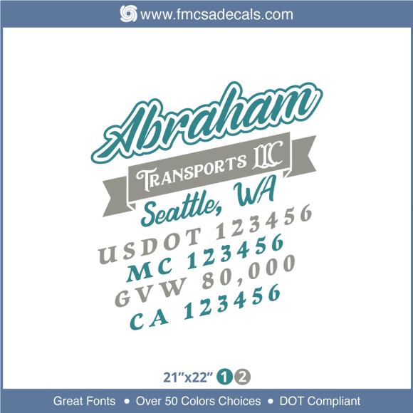 Truck Door Decal, Company Name, Location, USDOT, MC, GVW, CATruck Door Decal, Company Name, Location, USDOT, MC, GVW, CA
