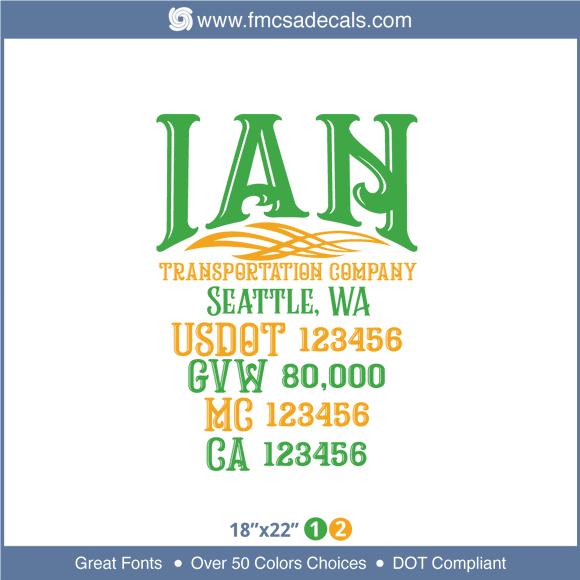 Truck Door Decal, Company Name, Location, USDOT, MC, GVW, CA