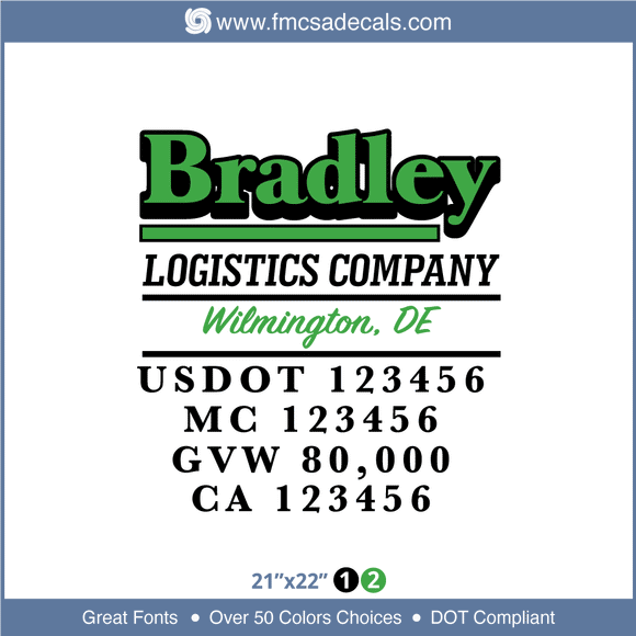 Truck Door Decal, Company Name, Location, USDOT, MC, GVW, CA
