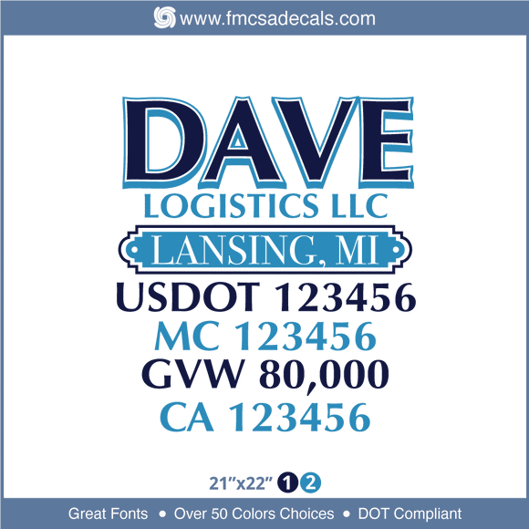 Company Name, Truck Door Decal, Location, USDOT, MC, GVW, CA