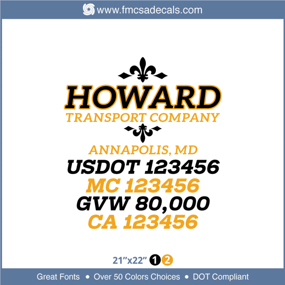 Company Name, Truck Door Decal, Location, USDOT, MC, GVW, CA