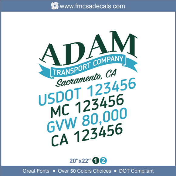 Company Name, Truck Door Decal, Location, USDOT, MC, GVW, CA