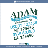 Company Name, Truck Door Decal, Location, USDOT, MC, GVW, CA