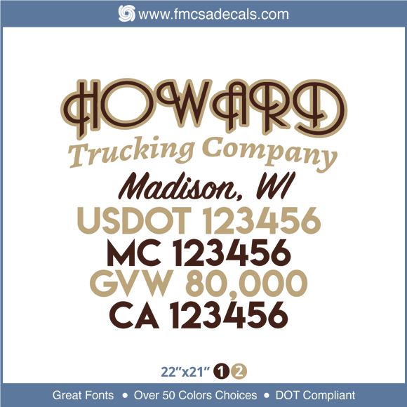 Company Name, Truck Door Decal, Location, USDOT, MC, GVW, CA